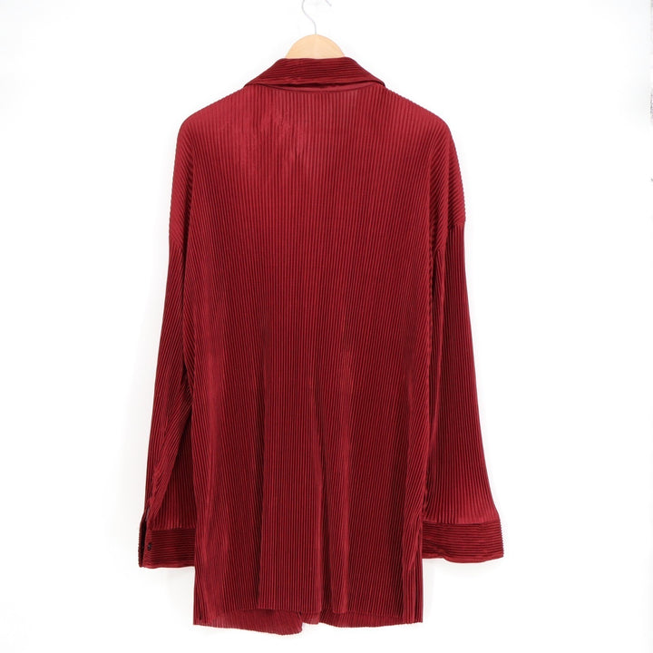 Shein Curve Shirt Womens 2XL Red Pleated Drop Shoulder Spread Collar Button Up