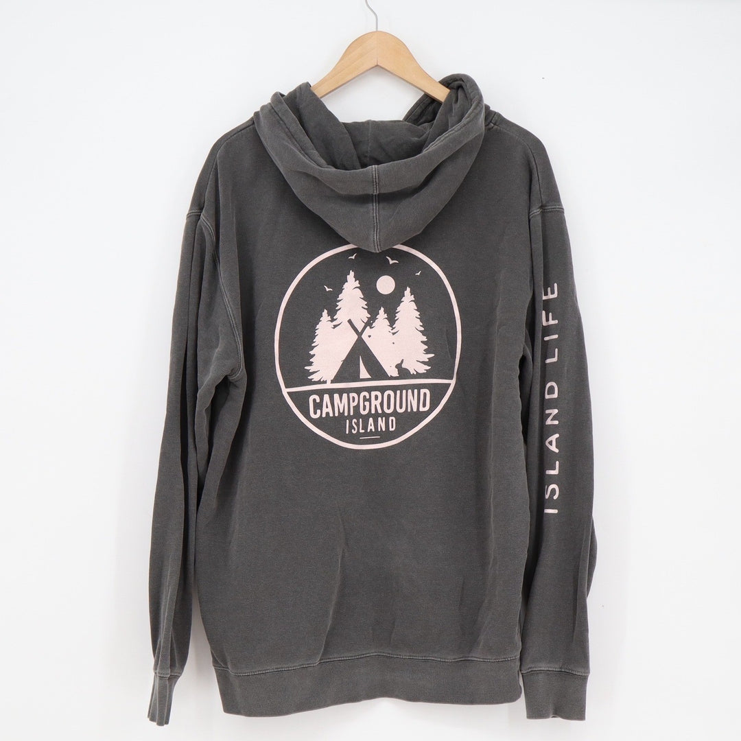 Independent Trading Co Campground Island Hoodie Grey Graphic Sweatshirt Large