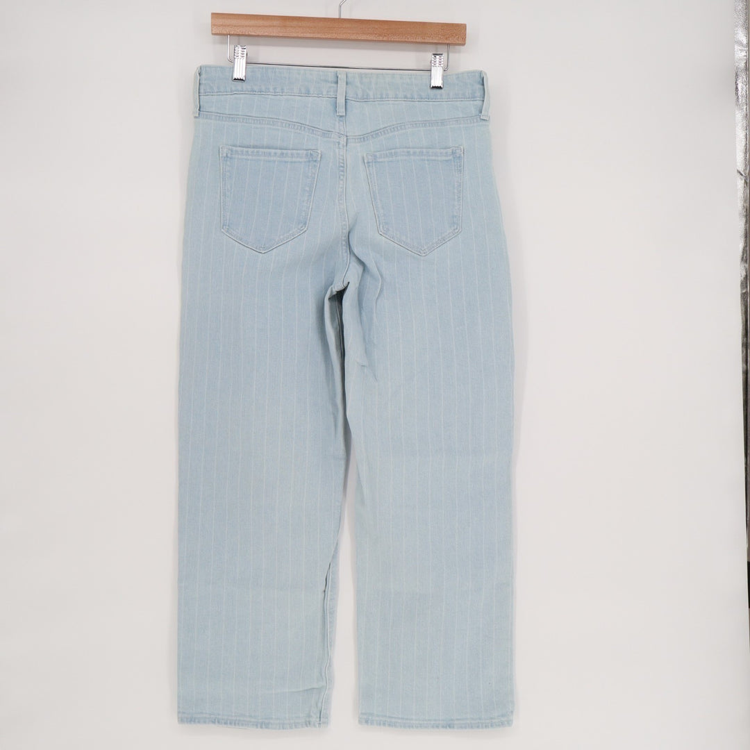 Old Navy Jeans Womens 8 Blue Denim Stretch Pinstripe High Rise Slim Fit Wide Leg