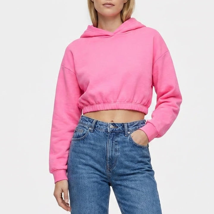 Naked Wardrobe Pink Cropped Hoodie Sweatshirt XS Elastic Hem