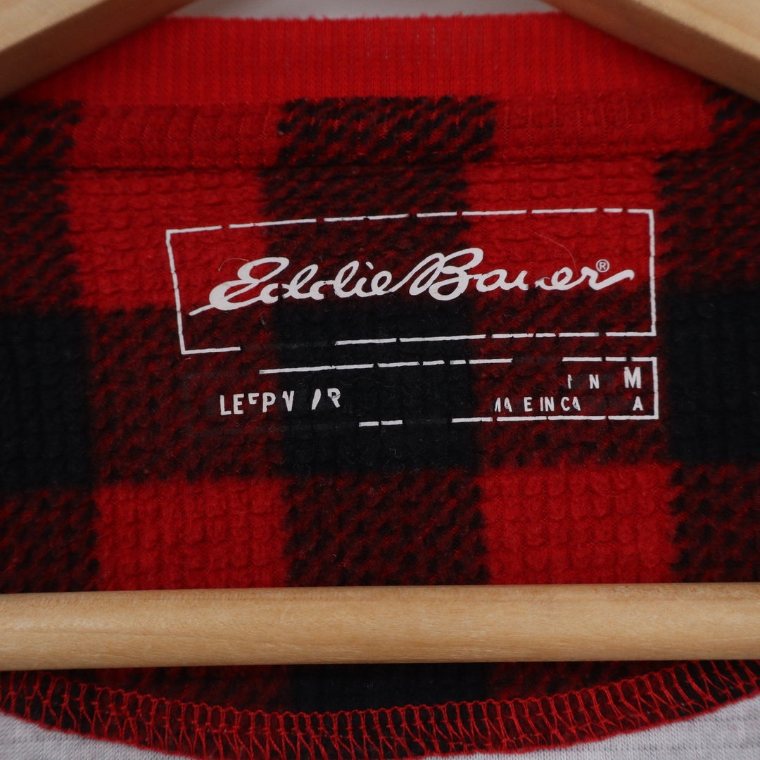 Eddie Bauer Mens Gray Waffle Knit Buffalo Plaid Moose Sleep Shirt Medium