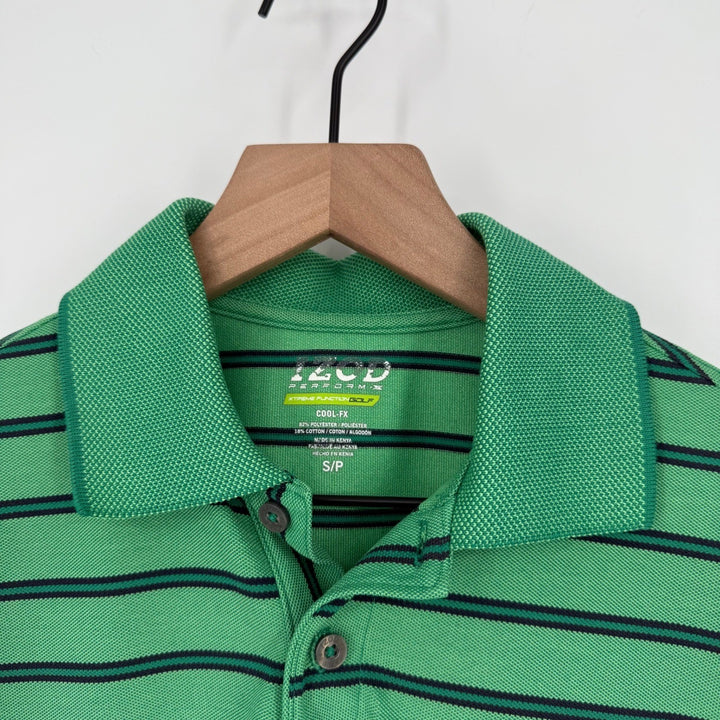 IZOD Perform Xtreme Function Golf Polo Shirt Green Black Stripe Short Sleeve