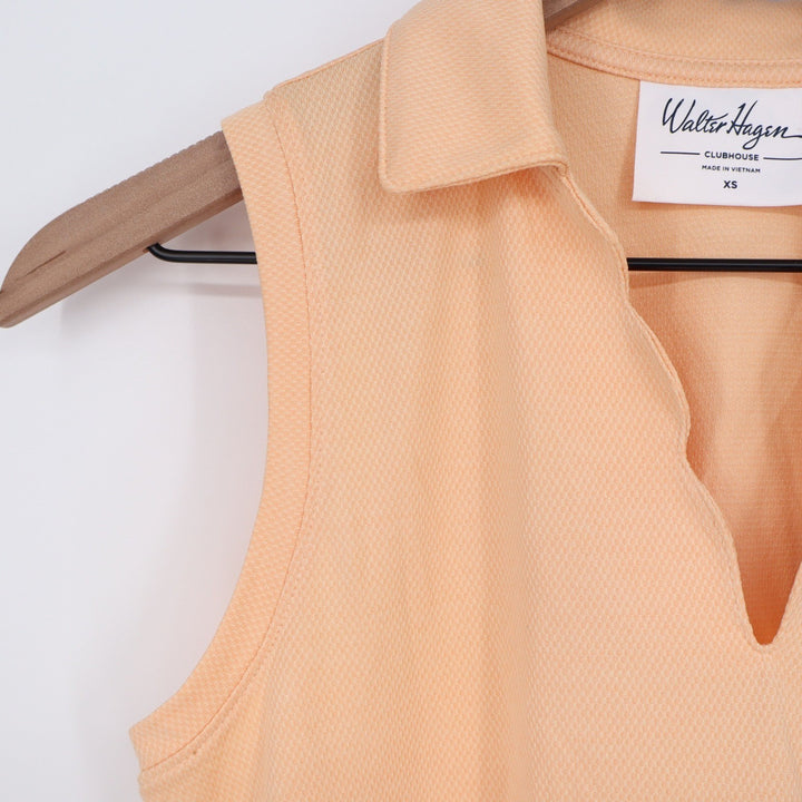 Walter Hagen Clubhouse Scallop Sleeveless Golf Polo Peach Fuzz Womens XS