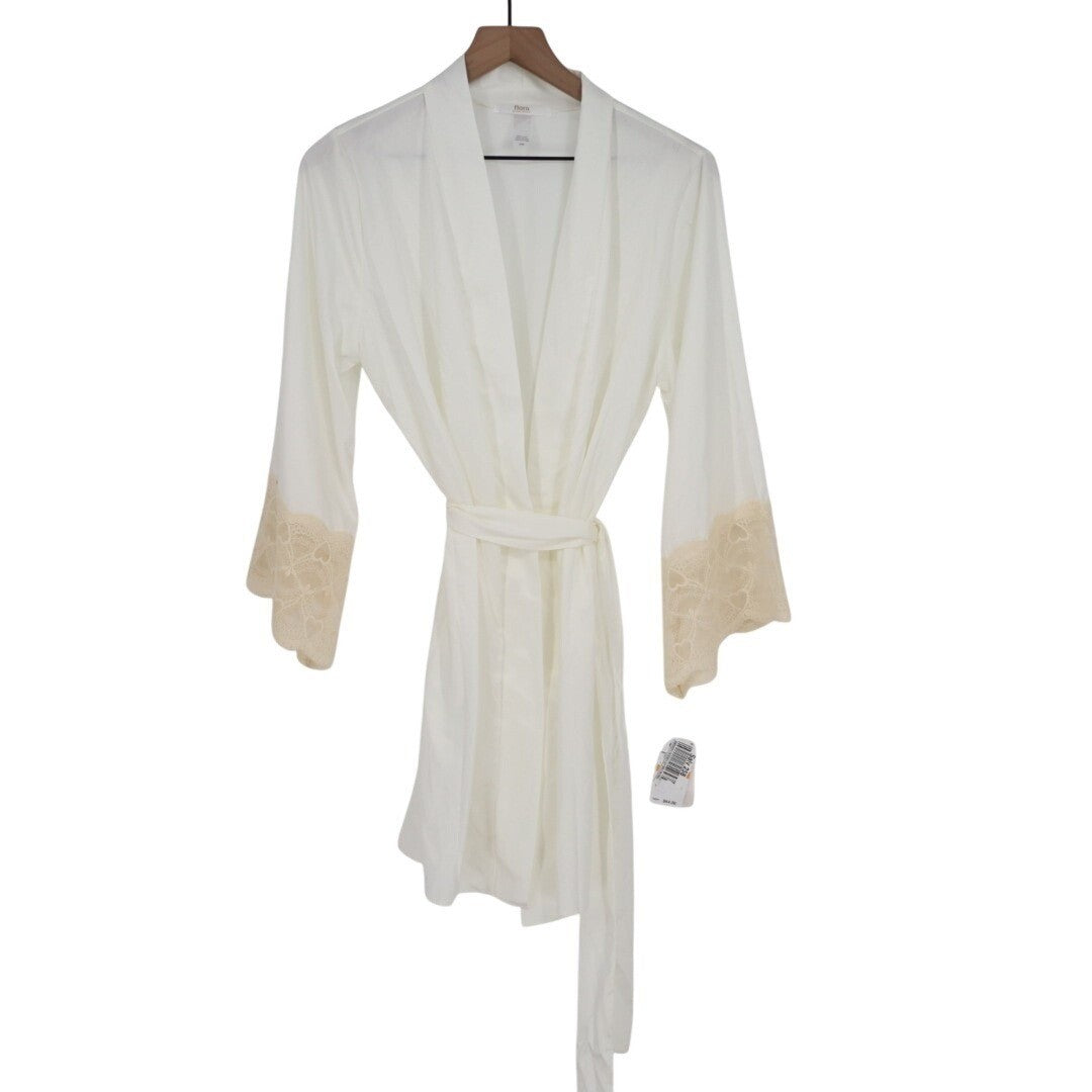 Flora By Flora Nikrooz Wrap Robe Womens S/M White Lace Shawl Collar Sleepwear