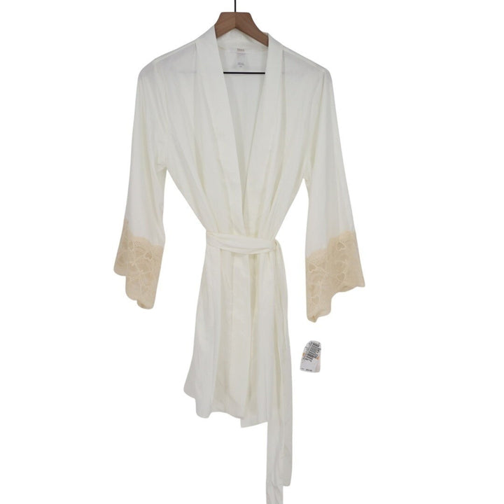 Flora By Flora Nikrooz Wrap Robe Womens S/M White Lace Shawl Collar Sleepwear