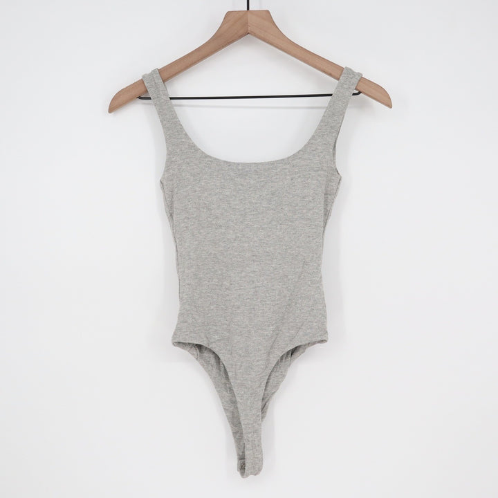 Naked Wardrobe Heather Gray Scoop Neck Ribbed Tank Bodysuit XS