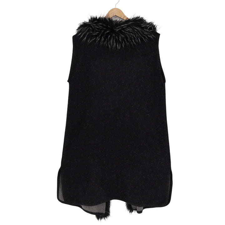 Sioni Black Faux Fur Trim Long Sweater Vest Duster L/XL