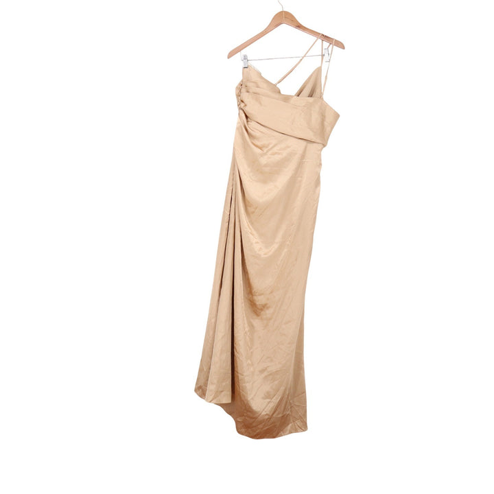 Galina Signature Gown Womens 16 Maxi Cowl Neck Champagne Gold Draped Excellent
