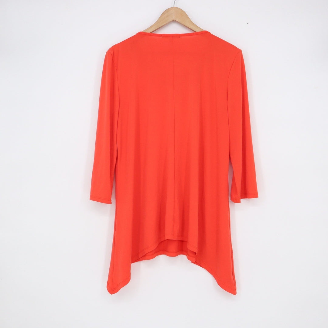 Cable & Gauge Orange Beaded Sharkbite Tunic Top XL 3/4 Sleeve Embellished Neck
