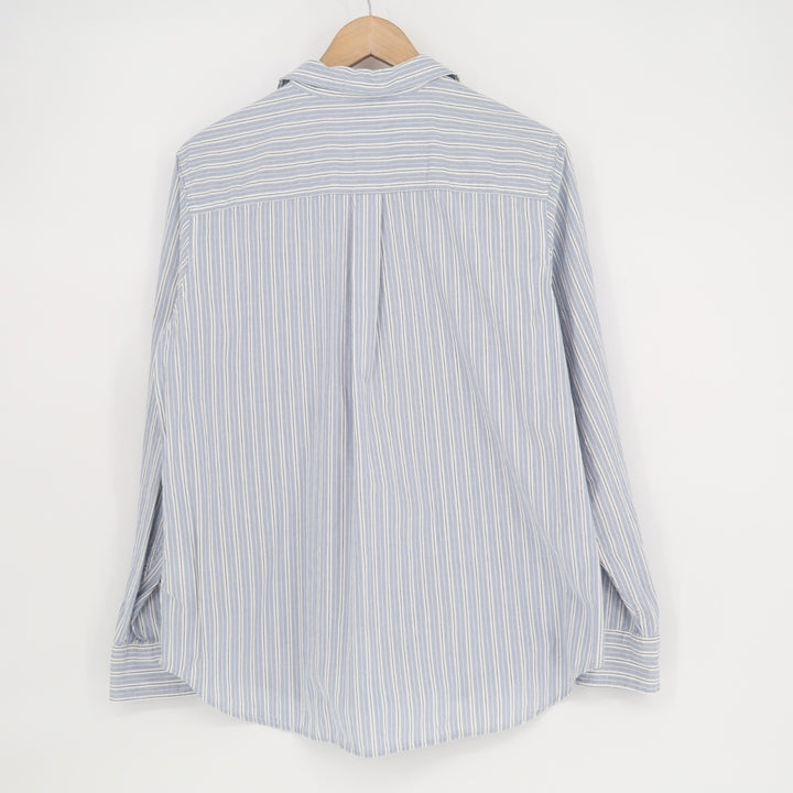 Gap Shirt Womens L White Blue Striped Cotton Spread Collar Long Sleeve Button Up