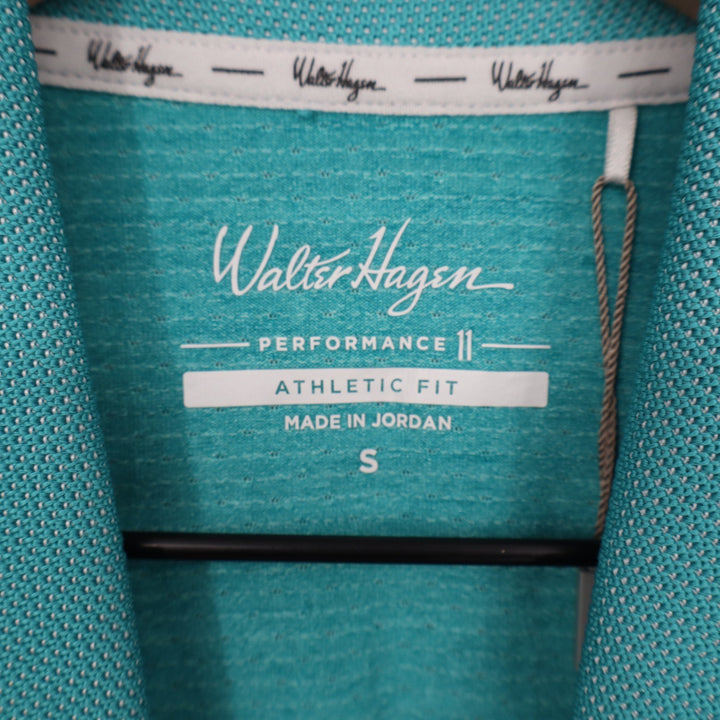 Walter Hagen Mens P11 Birdseye Athletic Fit Golf Polo Dark Aqua Blue Heather S