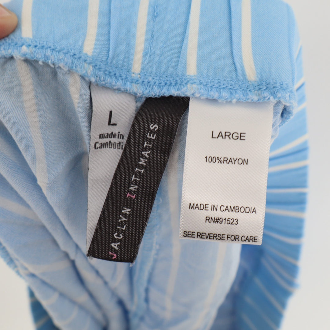 Jaclyn Intimates Shorts Womens Large Blue White Striped Mid Rise Slash Pockets