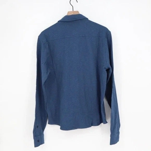 American Giant Premium Slub Shirt Mens Large Dark Denim Blue Texture Button Up
