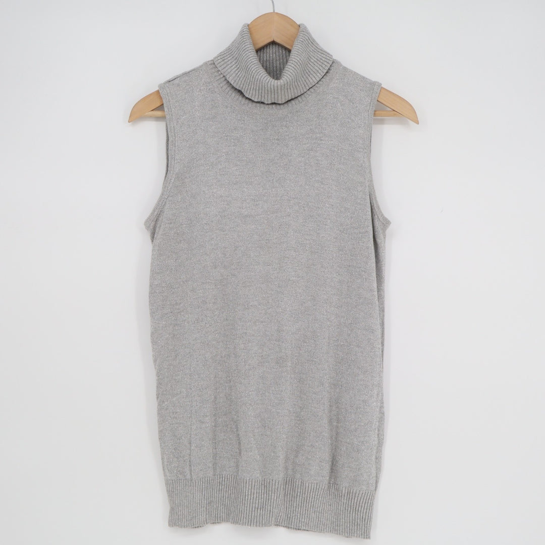 JOSEPH A Sweater Womens Medium Heather Gray Stretch Ribbed Turtleneck Sleeveless