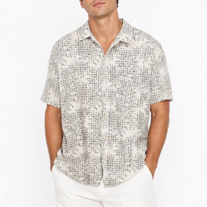Tasso Elba Mens Large Silk Rayon Blend Geometric Print Short Sleeve Button Shirt
