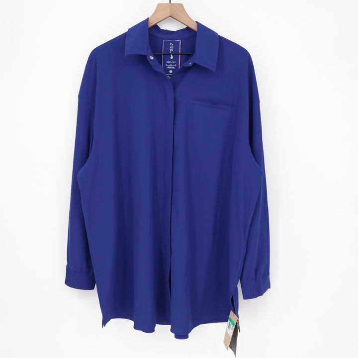 Nike 24.7 Dri-FIT Womens XL Training Shirt Blue Button Down