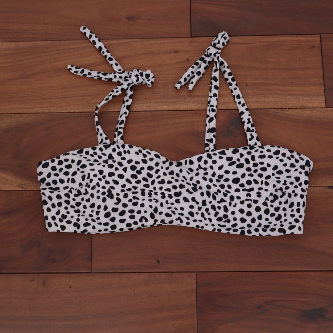 Dalmatian Print Bikini Top Black White Tie Shoulder Bandeau Large