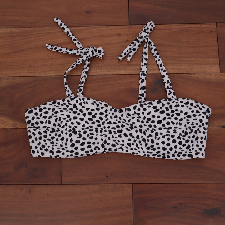 Dalmatian Print Bikini Top Black White Tie Shoulder Bandeau Large