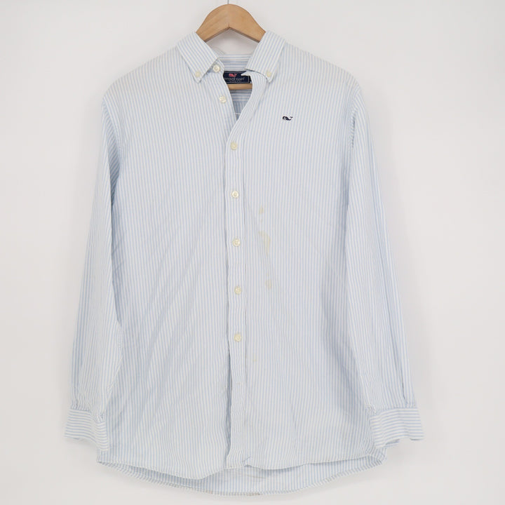 Vineyard Vines Mens XL Blue White Striped Whale Shirt Cotton Button Down Oxford