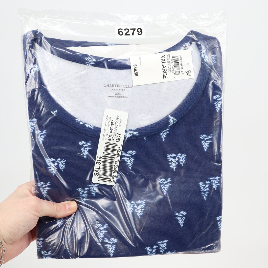 Charter Club Intimates Womens XXL Sleep Shirt Navy Blue Forest Stroll Knit 98334