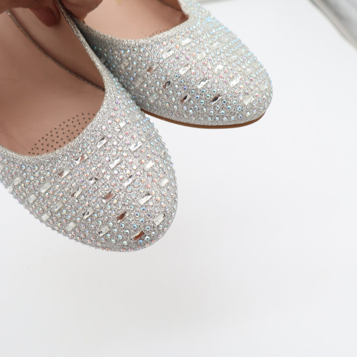 Forever Womens Silver Glitter Rhinestone Wedge Pumps Formal Evening Shoes Size 9