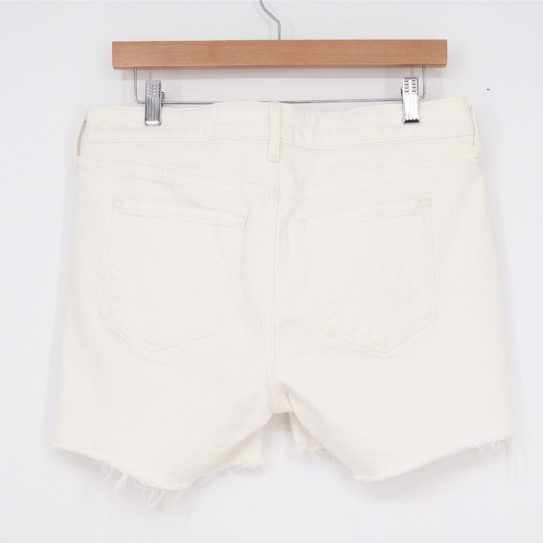 Old Navy Womens Mid-Rise Denim Cut-Off Shorts Cream Off-White Size 8 Raw Hem