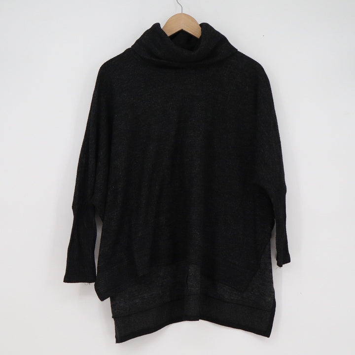 Cherish Womens Cowl Neck Sweater Black Marled Knit Oversized High Low Size S