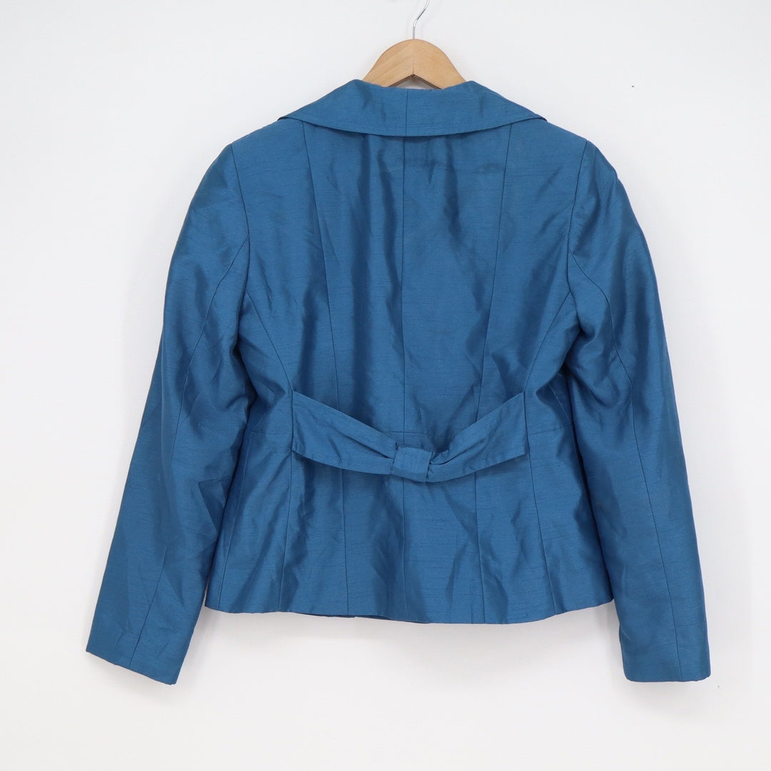 Signature by Larry Levine Teal Blue Ruffle Collar Double Breasted Blazer Size 6