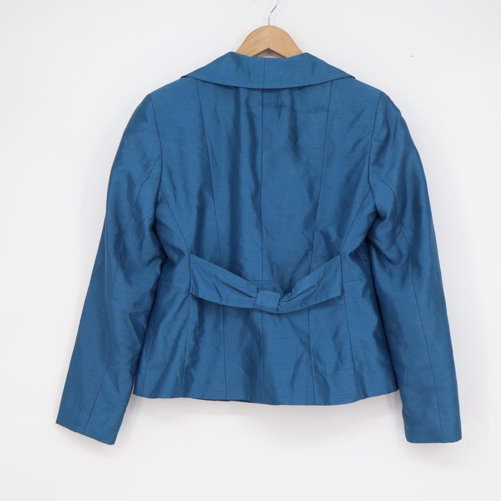 Signature by Larry Levine Teal Blue Ruffle Collar Double Breasted Blazer Size 6