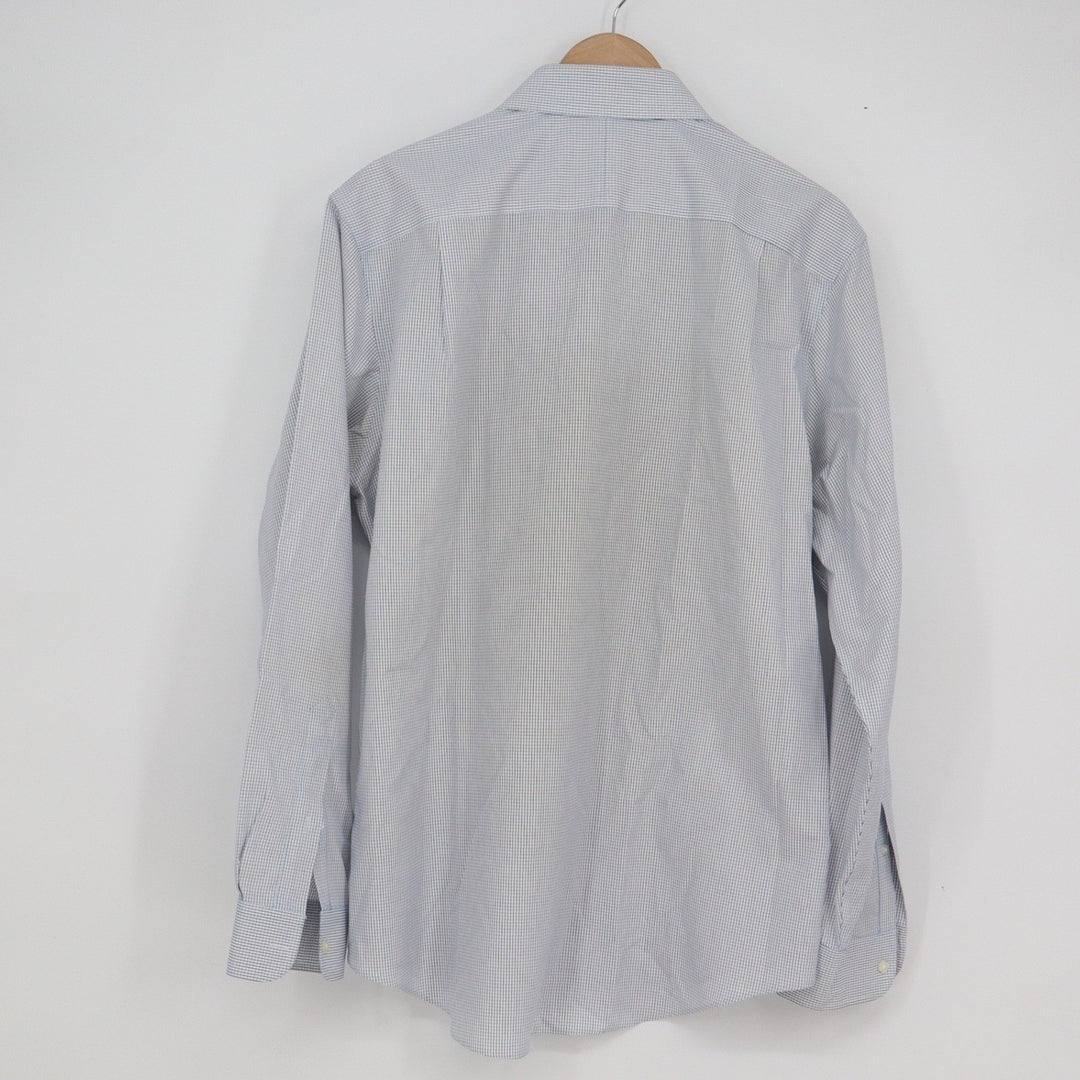 Jos. A. Bank Travelers Collection Slim Fit Blue Check Dress Shirt 16.5 35 Cotton