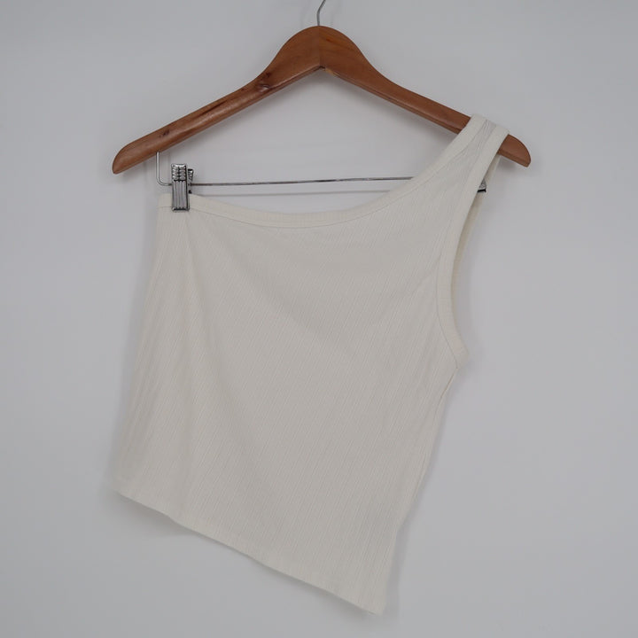 American Eagle Outfitters Cropped Top Womens Large White Ribbed One-Shoulder