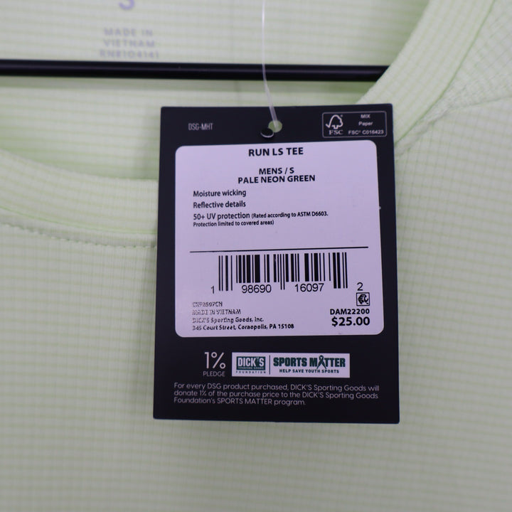 DSG Run LS Tee Mens Small Pale Neon Green Reflective Long Sleeve Training Shirt