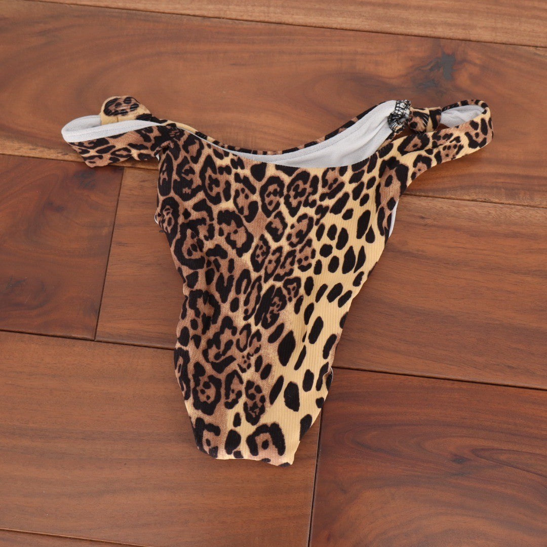 ASOS DESIGN Leopard Print Rib Knit High Leg Bikini Bottoms Size US 0
