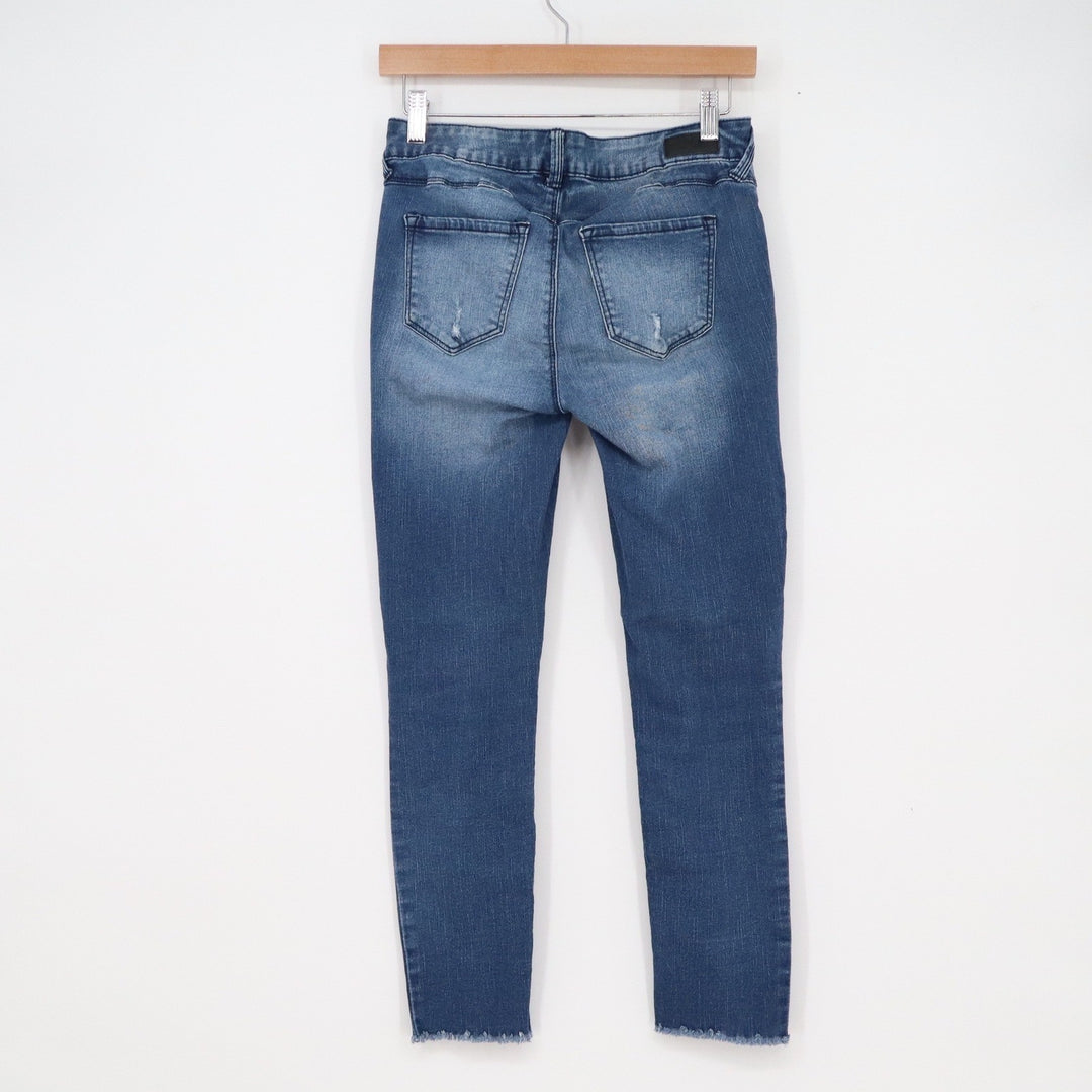 Sound Style New York Los Angeles Skinny Jeans Medium Wash Distressed Raw Hem 4