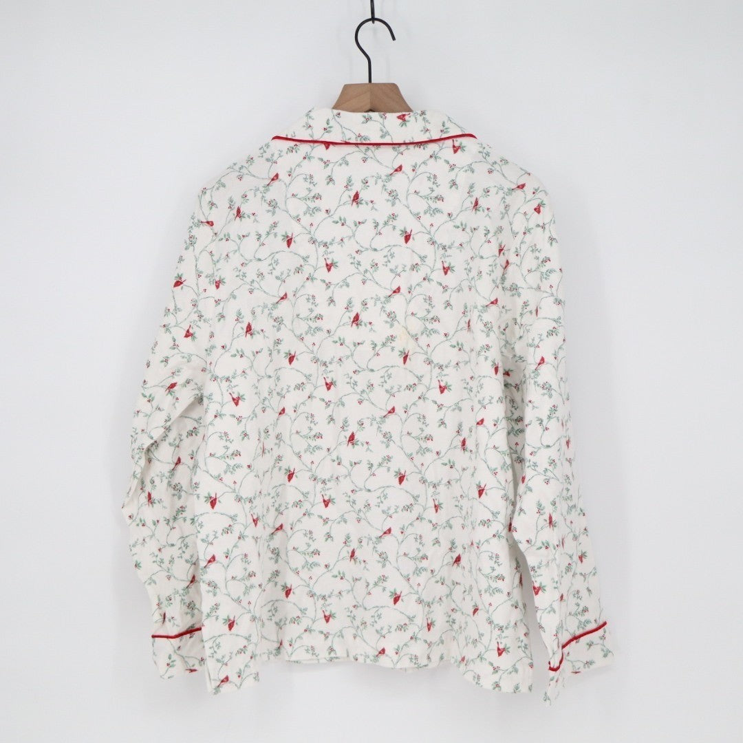 Charter Club Flannel Pajamas Top Womens Large White Floral Cotton Button Front