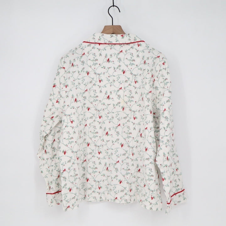 Charter Club Flannel Pajamas Top Womens Large White Floral Cotton Button Front