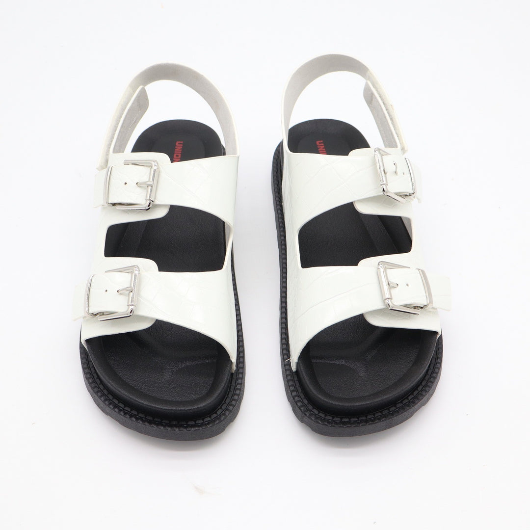 Unionbay Vega White Croc Embossed Double Buckle Slingback Sandals U4VEG20 9M