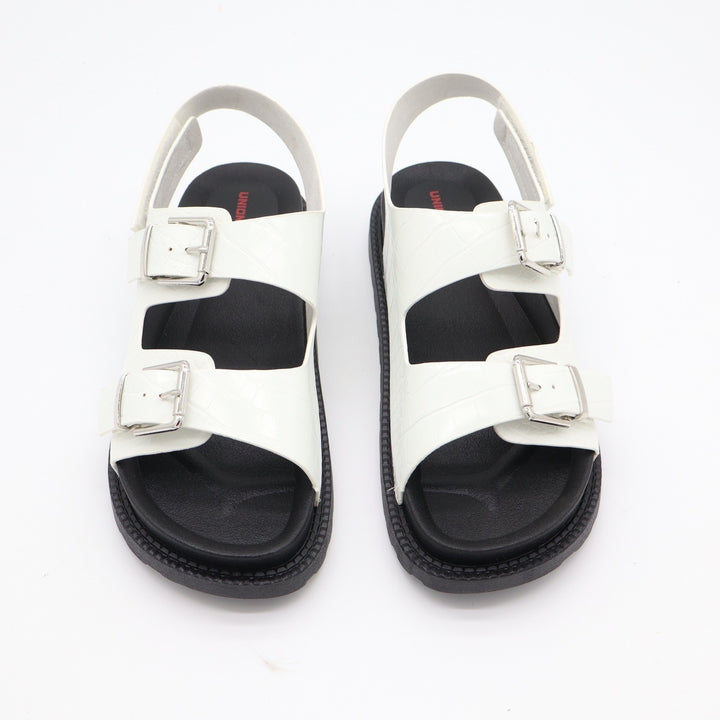 Unionbay Vega White Croc Embossed Double Buckle Slingback Sandals U4VEG20 9M