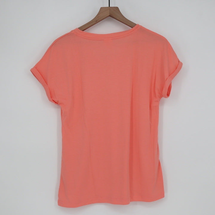 XIEERDUO Coral V Neck Cuffed Sleeve T Shirt Size S Polyester Rayon Blend