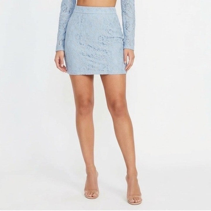 Naked Wardrobe The Statement Light Blue Floral Lace Mini Skirt M