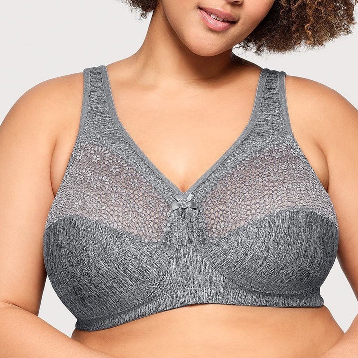 Glamorise MagicLift Moisture Control Bra Womens 44F Heather Gray Lace Detail