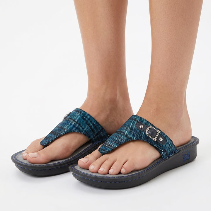 Alegria by PG Lite Blue Textured Thong Sandals Comfort Slides Size 38