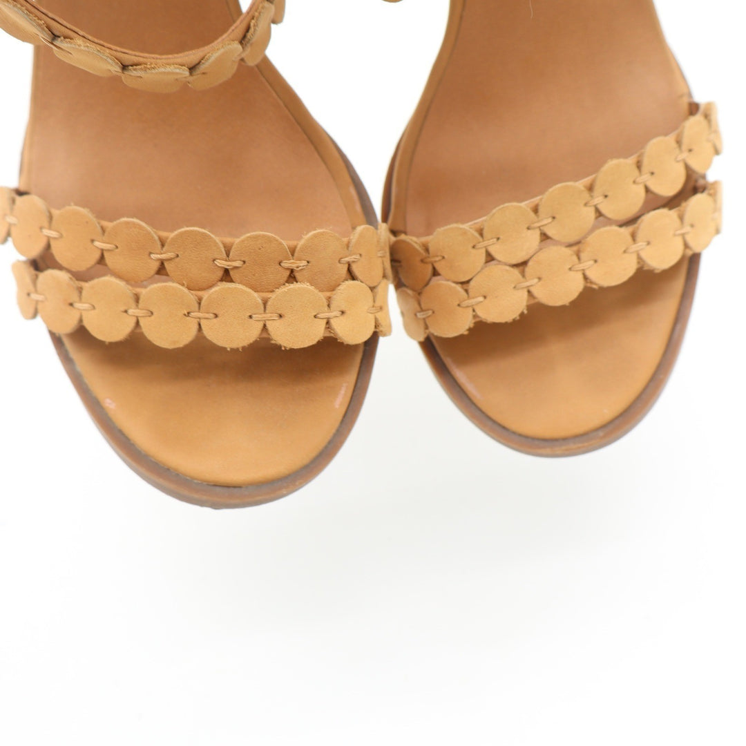 Lucky Brand Tan Leather Scalloped Gladiator Block Heel Sandals Womens 8.5