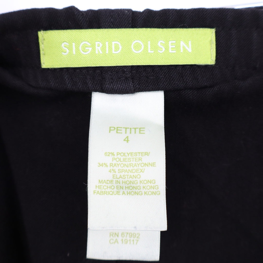 Sigrid Olsen Pants Womens 4 Petite Black Stretch Pleated Tapered Leg Side Zip