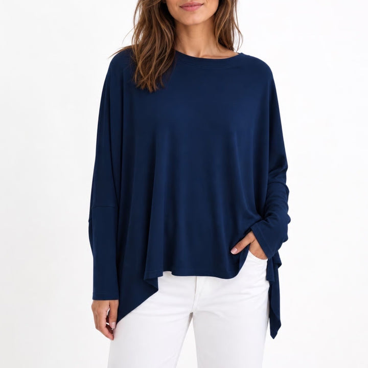 Planet by Lauren G Navy Blue 100% Pima Cotton Oversized Boxy Tee OSFA Peru