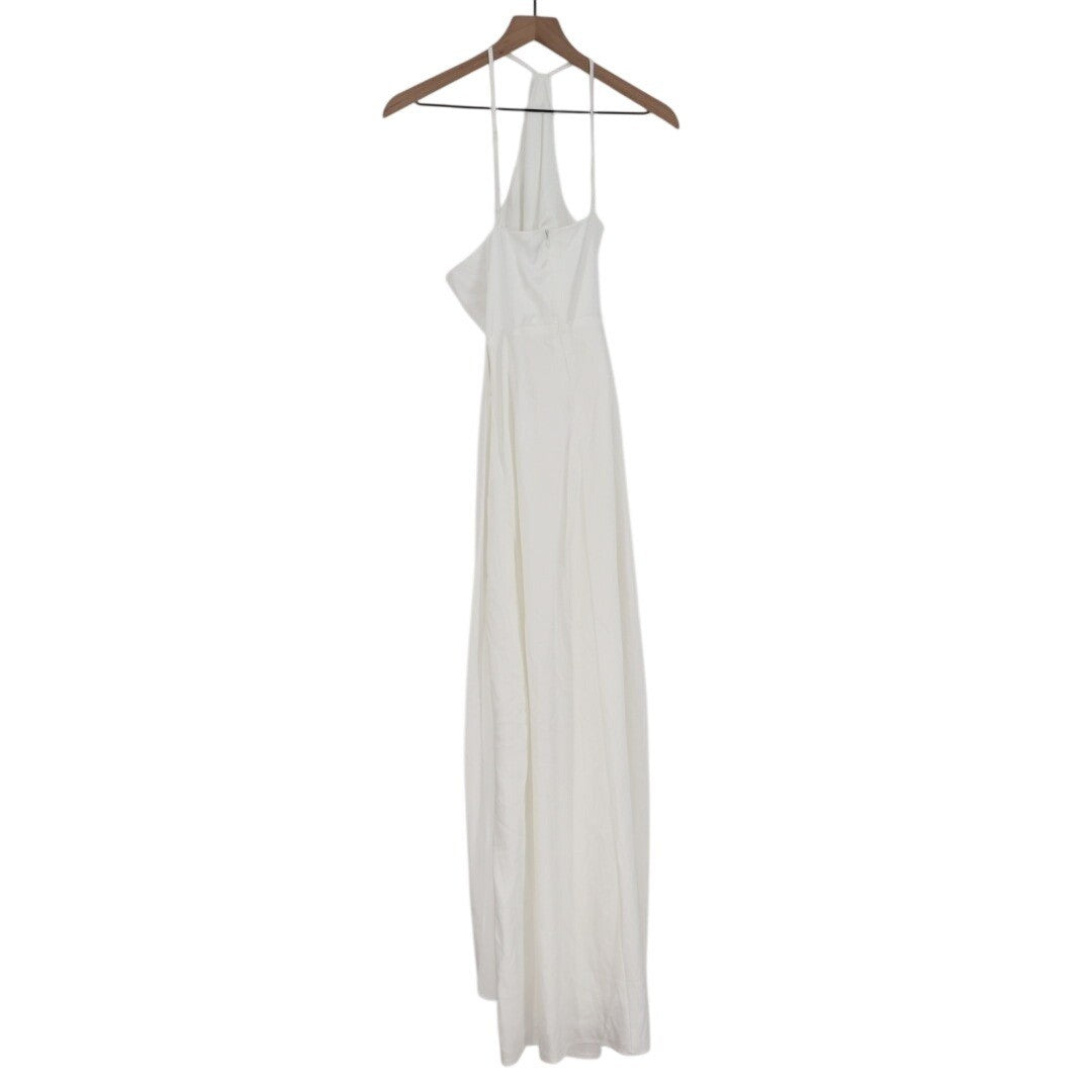 Lulus Midi Dress Womens XS White Pleated Back Zip Side Slit Spaghetti Strap