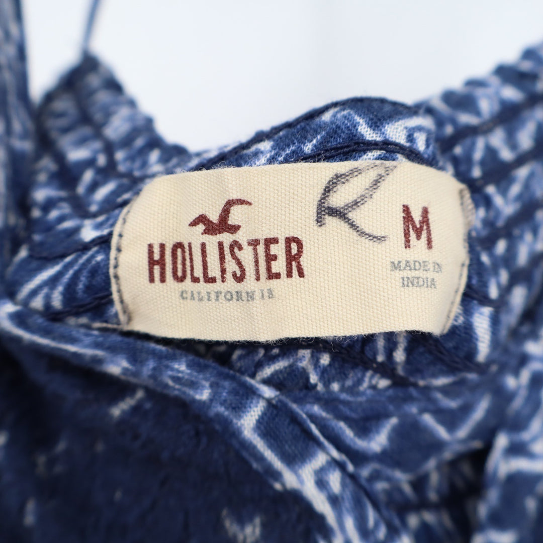 Hollister Cami Top Womens M Blue Viscose Smocked Back Raw Hem Spaghetti Strap