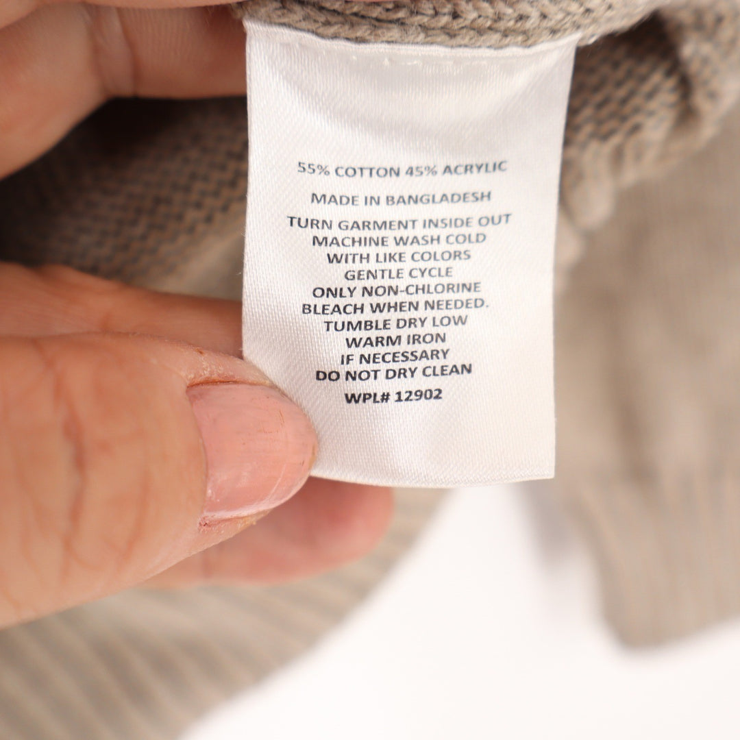 Haggar Mens Large Tan Beige Textured Grid Crewneck Cotton Blend Pullover Sweater
