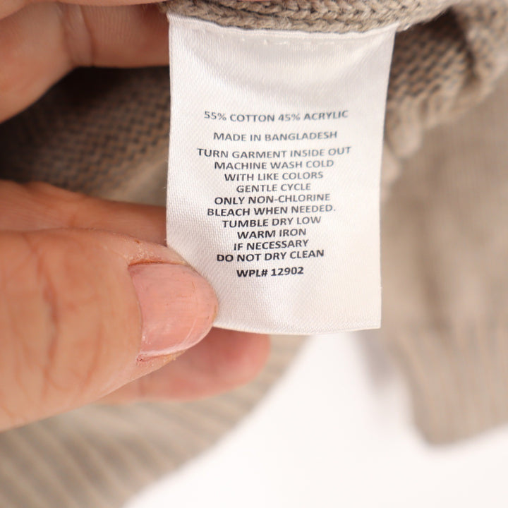 Haggar Mens Large Tan Beige Textured Grid Crewneck Cotton Blend Pullover Sweater