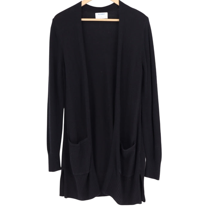 Old Navy Cardigan Sweater Womens Medium Black Knitted Stretch Open Front Pockets
